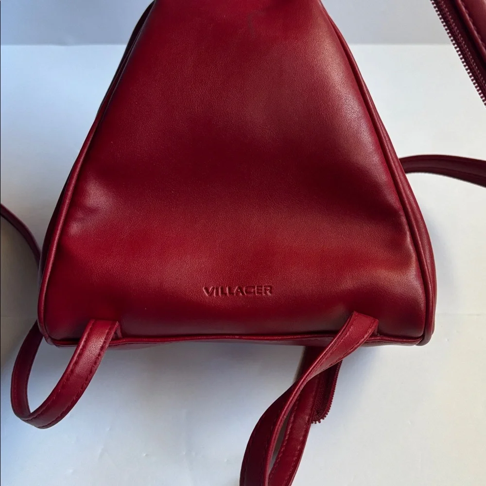 Villager | Red Leather Multi Compartment Mini Backpack Zipper Straps Holiday Bag